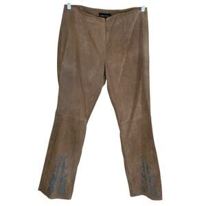 Metrostyle Vtg Y2K Western Embroidered Suede Pants Flared Tan Blue Sz 12
